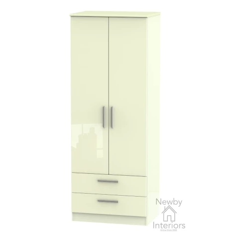 KNI081-CG-CM - Knightsbridge Cream Gloss 2 Door 2 Drawer Double Tall Wardrobe