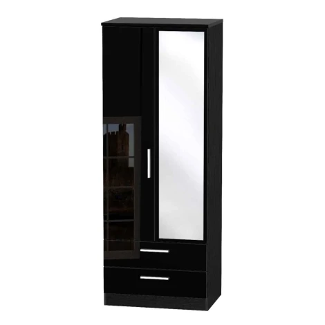 KNI082-BG-BM - Knightsbridge Black Gloss 2 Door 2 Drawer Tall Mirrored Wardrobe
