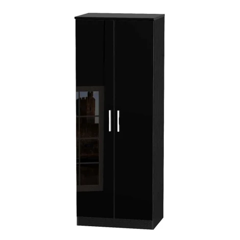 KNI085-BG-BM - Knightsbridge Black Gloss Tall 2ft6in Double Hanging Wardrobe