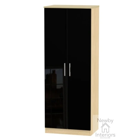 KNI085-BG-OK - Knightsbridge Black Gloss & Oak Tall 2ft6in Double Hanging Wardrobe