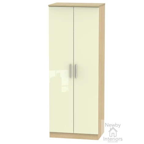 KNI085-CG-OK - Knightsbridge Cream Gloss & Oak Tall 2ft6in Double Hanging Wardrobe