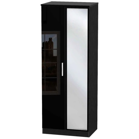 KNI087-BG-BM - Knightsbridge Black Gloss Tall 2ft6in Mirrored Wardrobe
