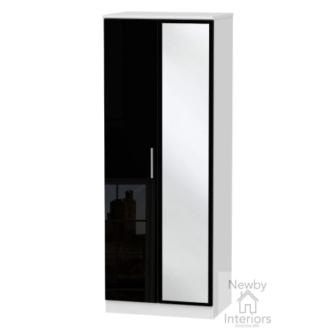 KNI087-BG-BW - Knightsbridge Black Gloss & White Tall 2ft6in Mirrored Wardrobe