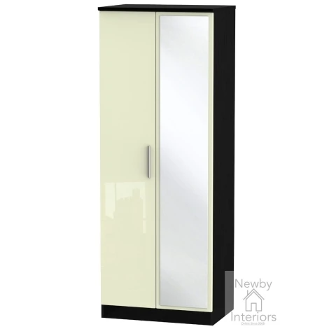 KNI087-CG-BM - Knightsbridge Cream Gloss & Black Matt Tall 2ft6in Mirrored Wardrobe
