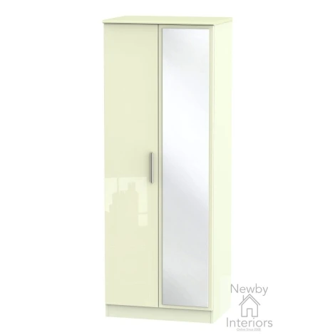 KNI087-CG-CM - Knightsbridge Cream Gloss & Matt Tall 2ft6in Mirrored Wardrobe