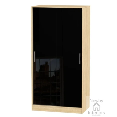 KNI110-BG-OK - Knightsbridge Black Gloss & Oak 2 Sliding Door Wardrobe