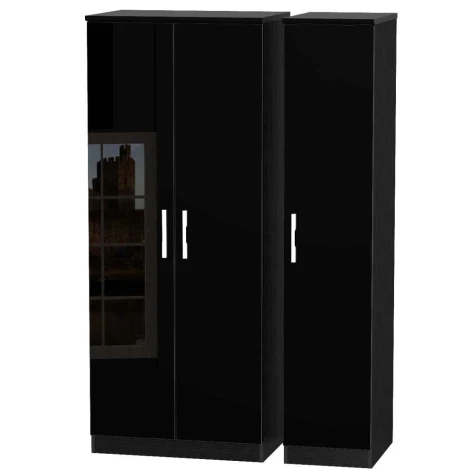 KNI130-BG-BM - Knightsbridge Black Gloss 3 Door Triple Plain Wardrobe