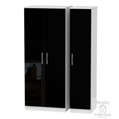 KNI130-BG-BW - Knightsbridge Black Gloss & White 3 Door Triple Plain Wardrobe