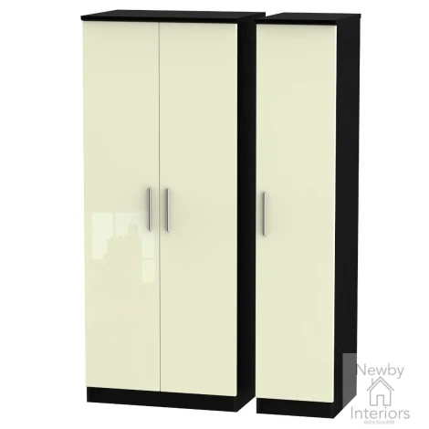 KNI130-CG-BM - Knightsbridge Cream Gloss & Black Matt 3 Door Triple Plain Wardrobe