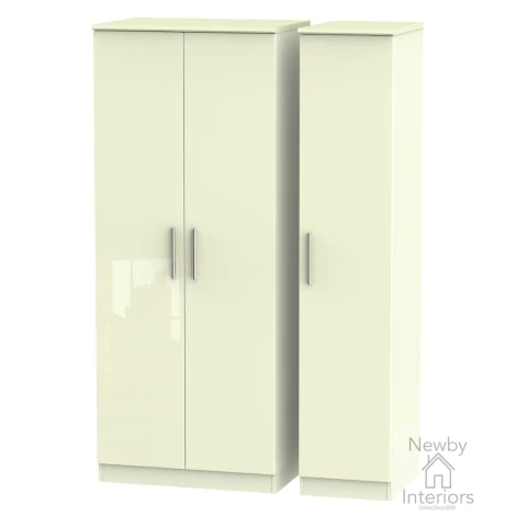 KNI130-CG-CM - Knightsbridge Cream Gloss 3 Door Triple Plain Wardrobe