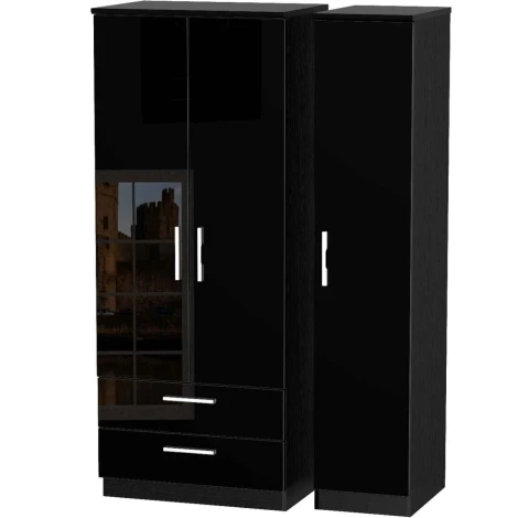KNI131-BG-BM - Knightsbridge Black Gloss 3 Door 2 Drawer Triple Wardrobe