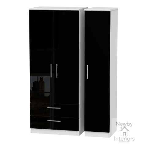 KNI131-BG-BW - Knightsbridge Black Gloss & White 3 Door 2 Drawer Triple Wardrobe