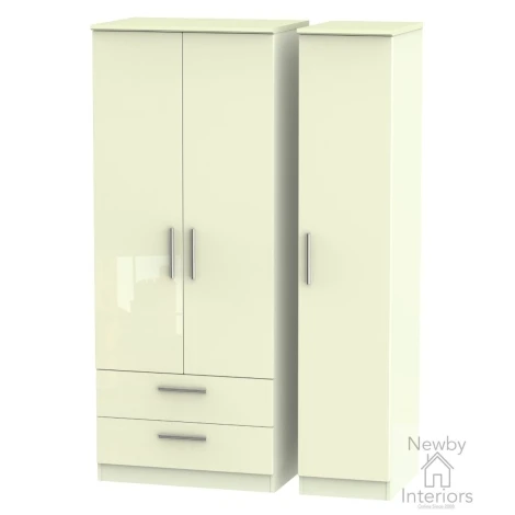 KNI131-CG-CM - Knightsbridge Cream Gloss 3 Door 2 Drawer Triple Wardrobe