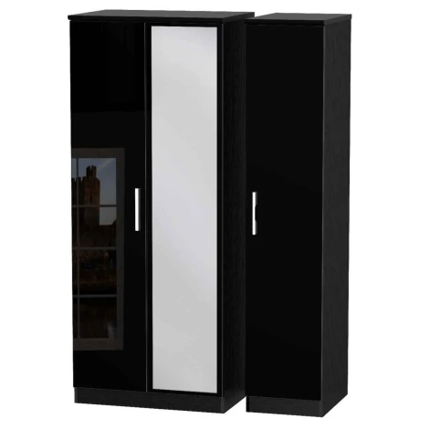 KNI137-BG-BM - Knightsbridge Black Gloss 3 Door Triple Mirror Wardrobe