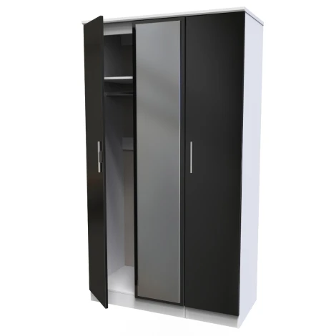 KNI137-BG-WM - Knightsbridge Black Gloss & White Matt 3 Door Triple Mirror Wardrobe