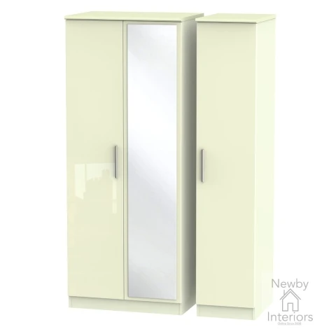 KNI137-CG-CM - Knightsbridge Cream Gloss 3 Door Triple Mirror Wardrobe