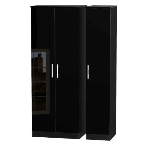 KNI140-BG-BM - Knightsbridge Black Gloss 3 Door Triple Tall Plain Wardrobe