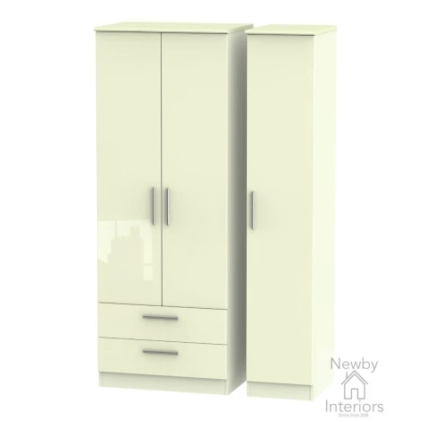 KNI141-CG-CM - Knightsbridge - 3 Door 2 Drawer Triple Tall Wardrobe - Cream Gloss Front and Matt Base