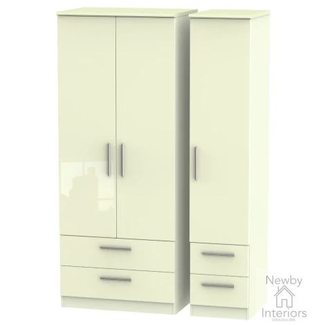 KNI151-CG-CM - Knightsbridge - 3 Door 4 Drawer Triple Wardrobe - Cream Gloss Front and Matt Base