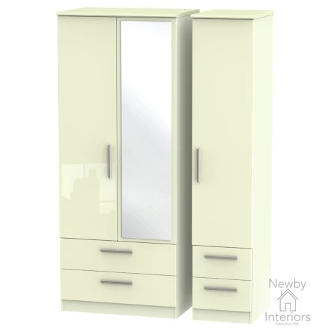 KNI152-CG-CM - Knightsbridge - 3 Door 4 Drawer Triple Mirror Wardrobe - Cream Gloss Front and Matt Base