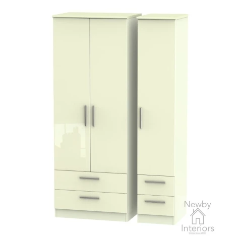 KNI161-CG-CM - Knightsbridge - 3 Door 4 Drawer Tall Triple Wardrobe - Cream Gloss Front and Matt Base