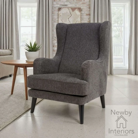 KOD-321-GR - Kodi Grey Fabric Accent Chair with Wooden Legs