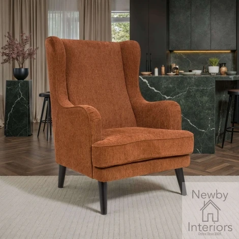 KOD-321-RT - Kodi Rust Orange Fabric Accent Chair with Wooden Legs
