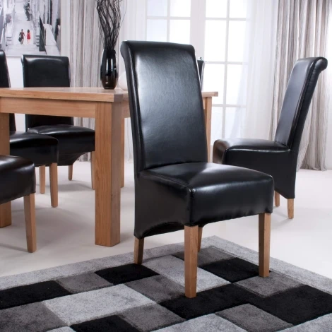 Krista Roll Back Bonded Leather Black Dining Chair (Pair)