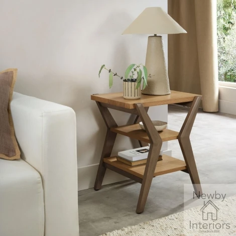 3049-04 - Kristen Oak & Light Weathered Oak - Lamp Table with Shelves