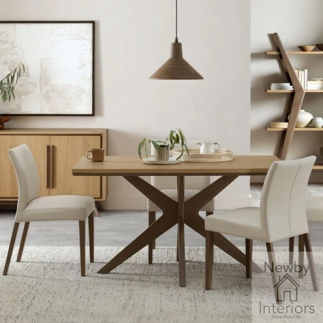 3049-4 - Kristen Oak & Light Weathered Oak - 4 Seater Fixed Top Dining Table - Cross Legs