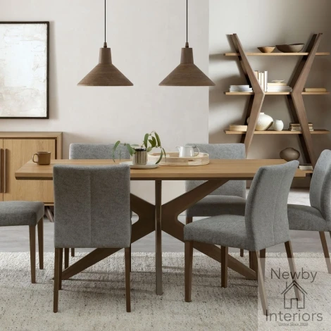 3049-5 - Kristen Oak & Light Weathered Oak - 6 Seater Fixed Top Dining Table - Cross Legs