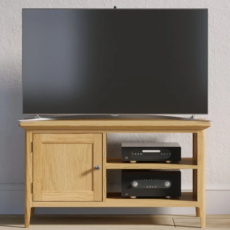 Saxon Oak- 1 Door 2 Open Shelves TV Unit - Clean Lacquer Finish