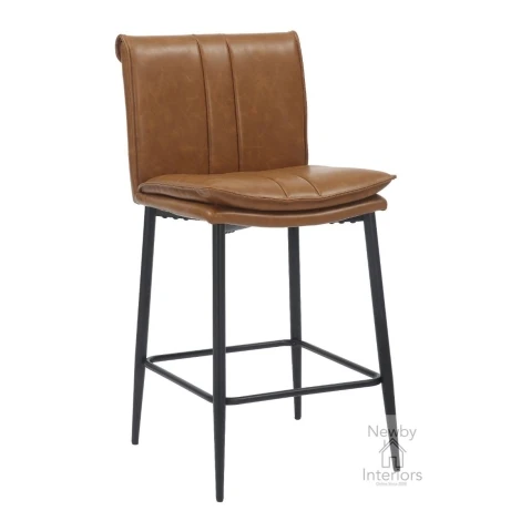 214-14-19-01-01 - Lansdowne Leather Effect Tan Bar Stool (Pair)