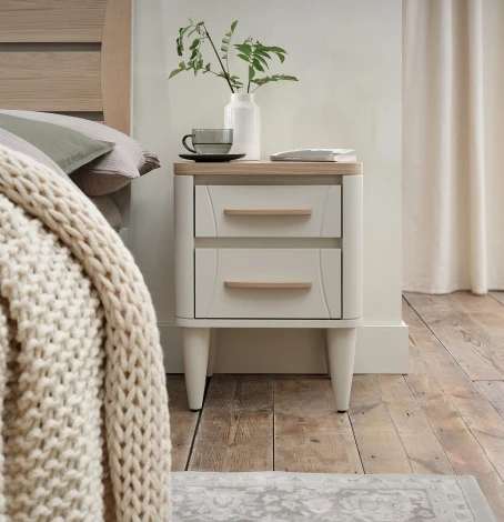 Larsen Soft Grey & Oak Bedside Table 2 Drawer