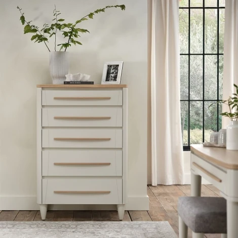 Larsen Soft Grey & Oak 5 Drawer Chest