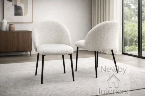 CH-733WH - Lazio Ivory Boucle Fabric Dining Chair With Black Legs (Pair)