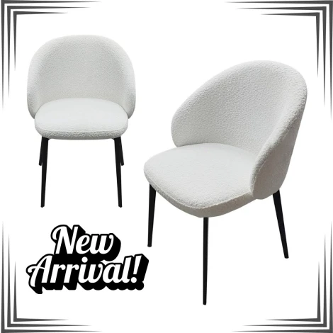 CH-733WH - Lazio - White Boucle Fabric Dining Chairs - Matt Black Metal Legs - PAIR