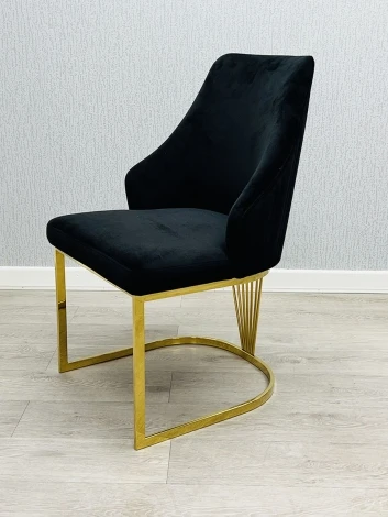 DC2051 - Lasco Black Velvet & Gold Dining Chair (Pair)