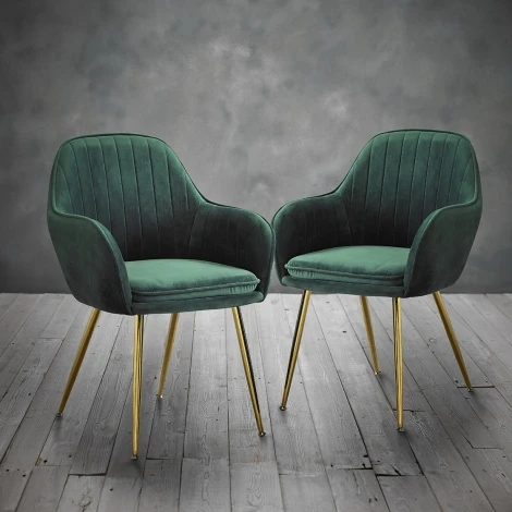 Lara Dining Chair Forest Green With Gold Legs