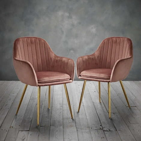 Lara Dining Chair Dusky Pink With Gold Legs