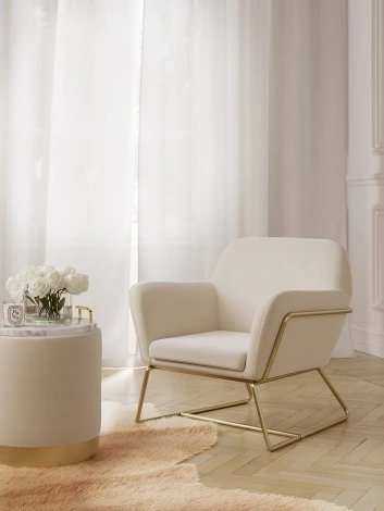 Lara Pouffe Cream Velvet / Brushed Gold Small 