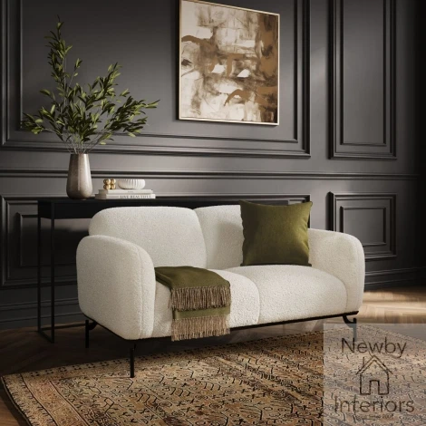 LARCALSOF - Larsa Calm Sherpa Fabric 2 Seater Sofa with Black Metal Legs
