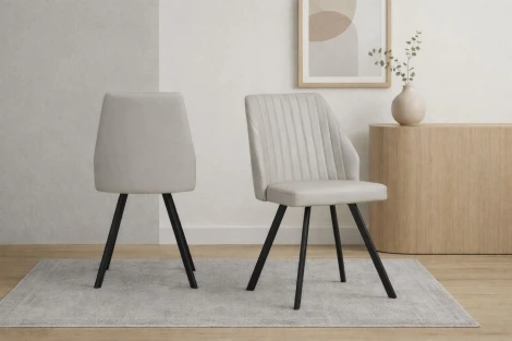 DC5185-LG - Lewis Light Grey PU Dining Chair, Vertical Stitching Black Metal Leg (Pair)