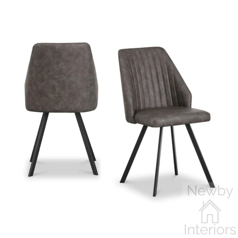 DC5185-LGD - Lewis Distressed Grey PU Dining Chair, Black Metal Leg (Pair)