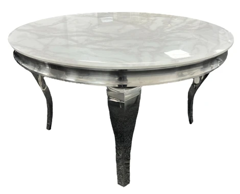 Louis Marble & Chrome Round 130cm Dining Table (Choose Colour)