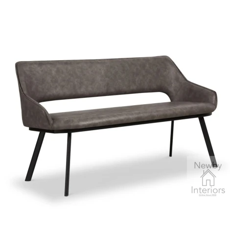 BEN5086-LG - Light Grey Leather Dining Bench with Black Metal Legs