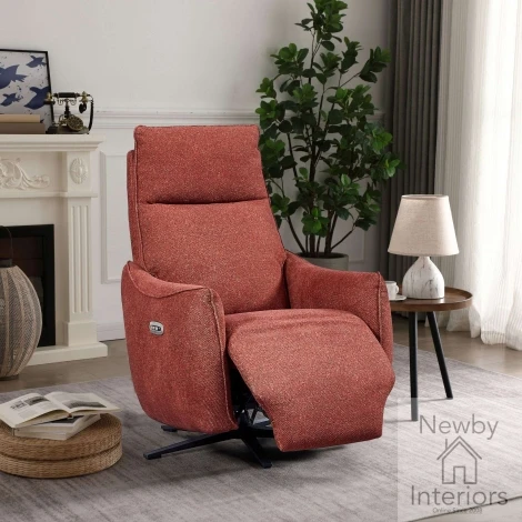 LIB-306E-RU - Libby Ruby Orange Fabric Swivel Electric Power Recliner with Star Base