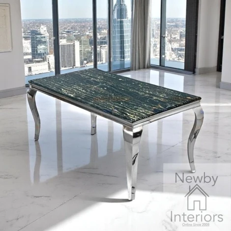 1.6-LDT-BLKGLDM - Louis Black and Gold Marble & Chrome Dining Table (160cm)