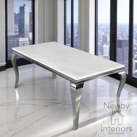 1.6-LDT-WHM - Louis White Marble & Chrome Dining Table (160cm)