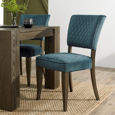 2740-09U-VAZ - Logan Fumed Oak Upholstered Chair - Azure Velvet Fabric (Pair)